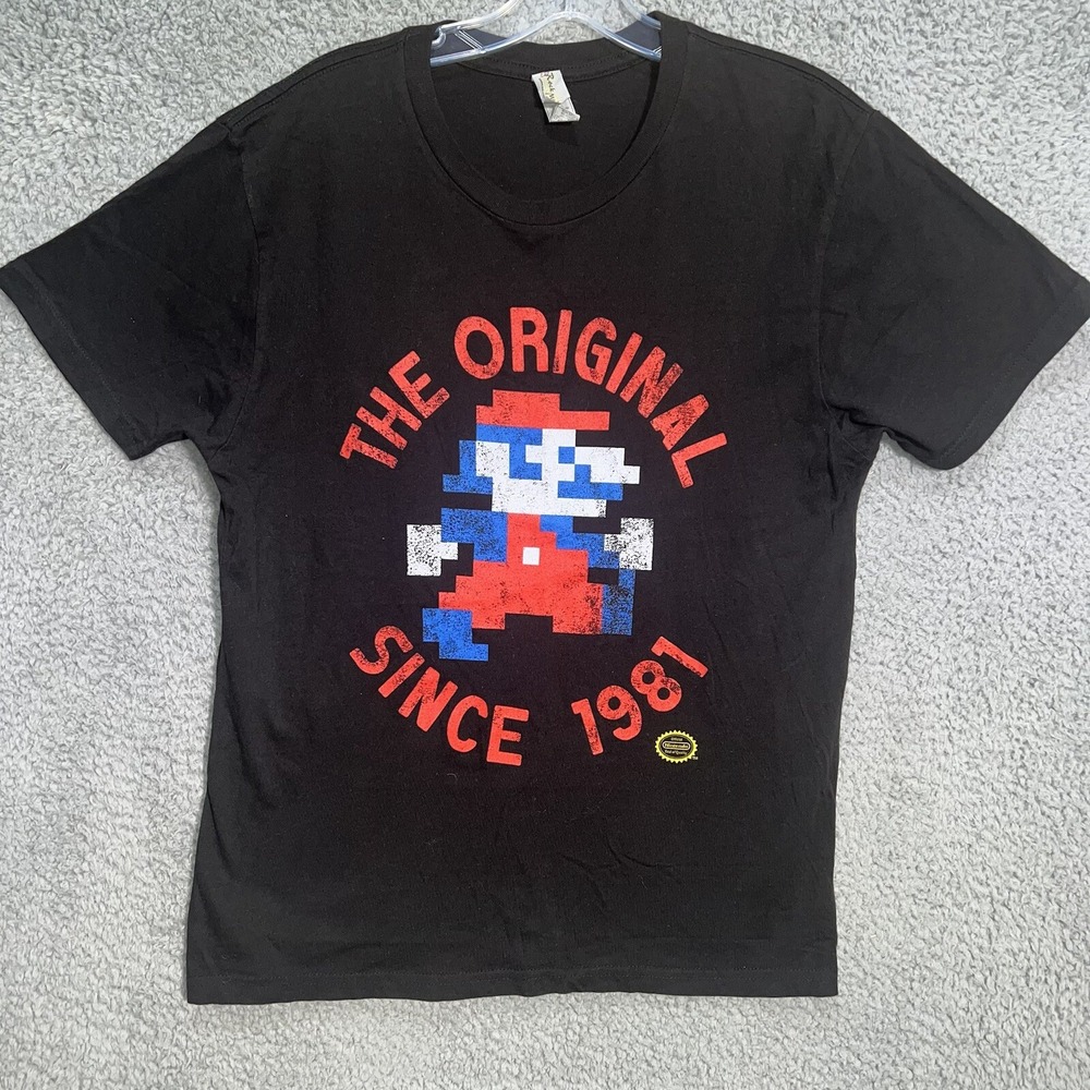 Official Super Mario Bros T Shirt Men's Size M Black Nintendo Seal Classic Tee